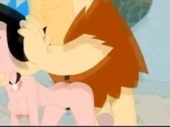 Fred and Barney fuck Betty Flintstones at cartoon porn movie