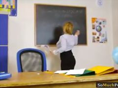 Huge boobs teacher gets drilled by big dick on school desk